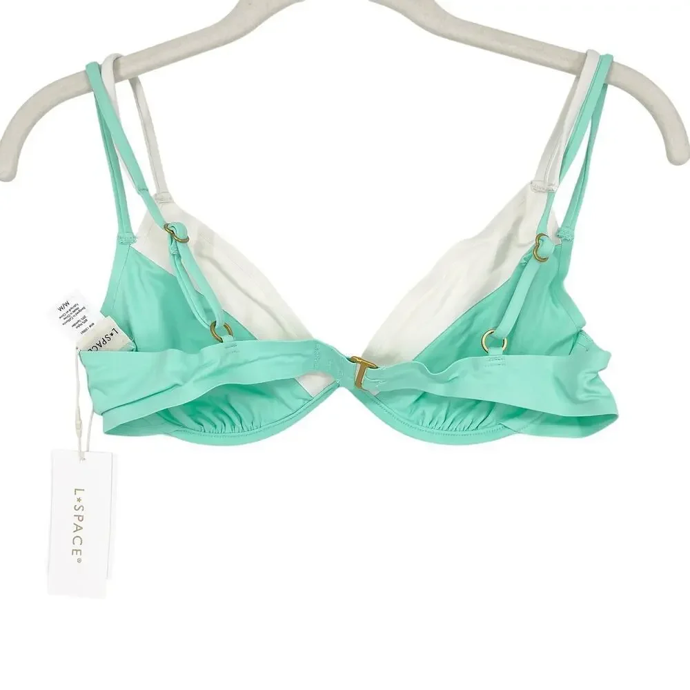 L*Space Fused Zendaya Bikini Top Bright Teal Cream Size Medium NEW